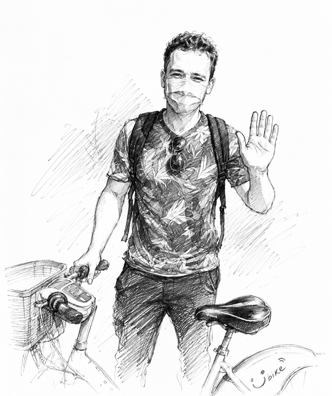 Minimalist black-and-white sketch of Louis Mahl